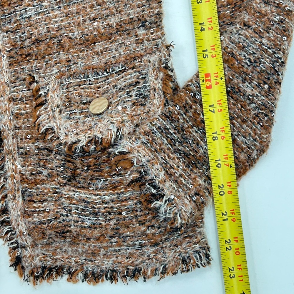 Sioni Bouclé Fringe Cardigan Brown Tweed Knit Jacket Gold Buttons XS Quiet Lux - Picture 6 of 11